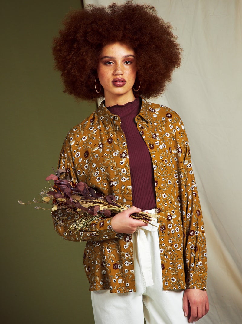 Blusa vaporosa de flores MARRON - Kiabi