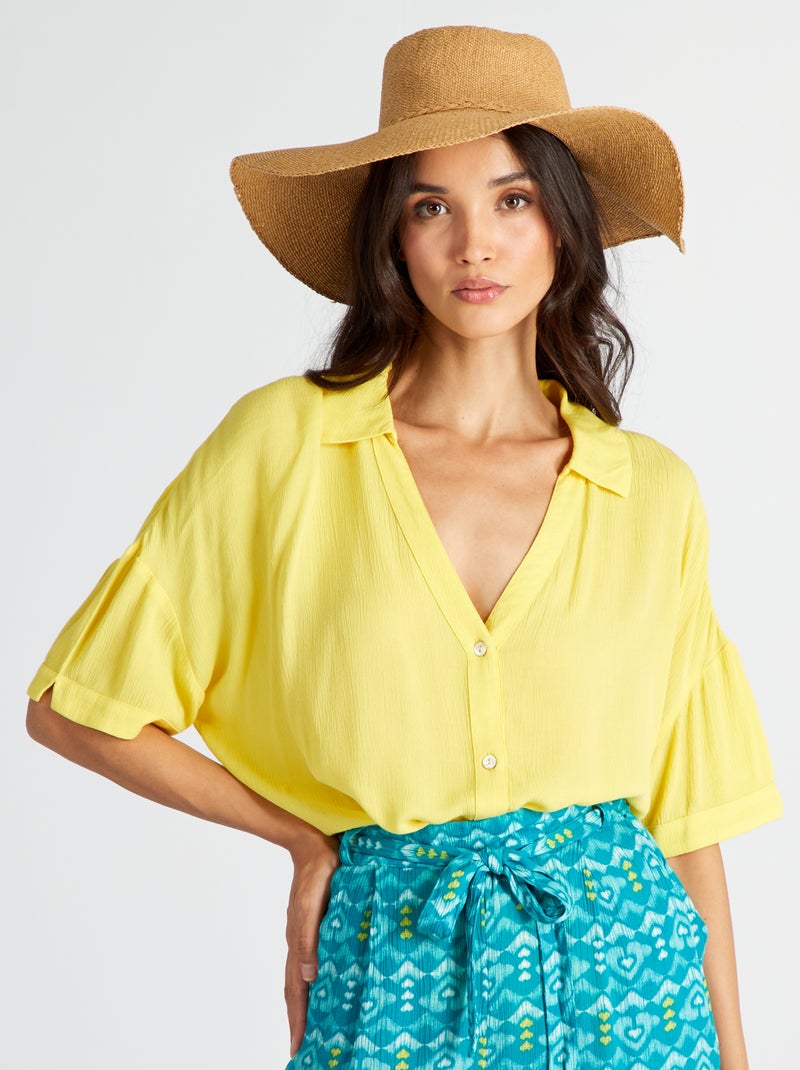 Blusa vaporosa de manga corta AMARILLO - Kiabi