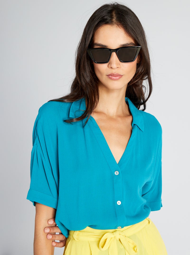 Blusa vaporosa de manga corta AZUL - Kiabi
