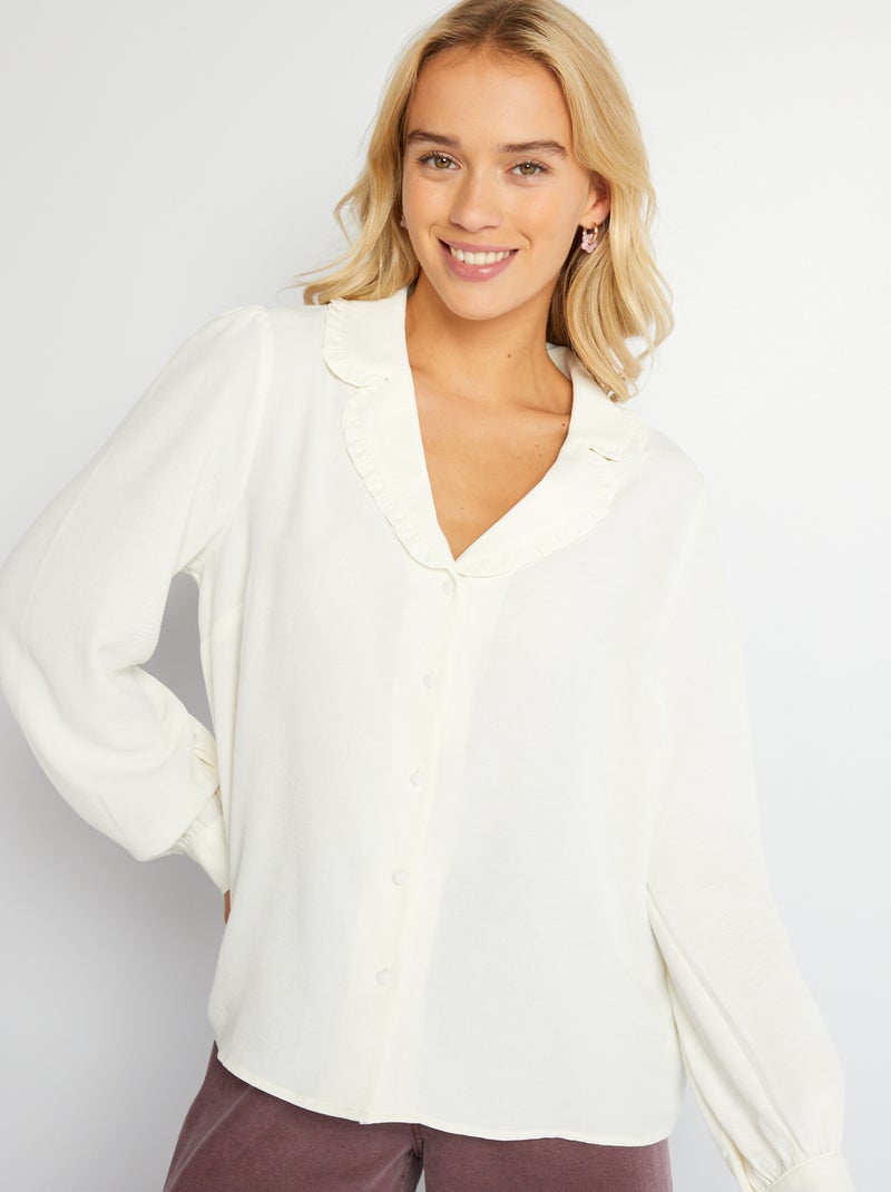 Blusa vaporosa de manga larga Blanco - Kiabi