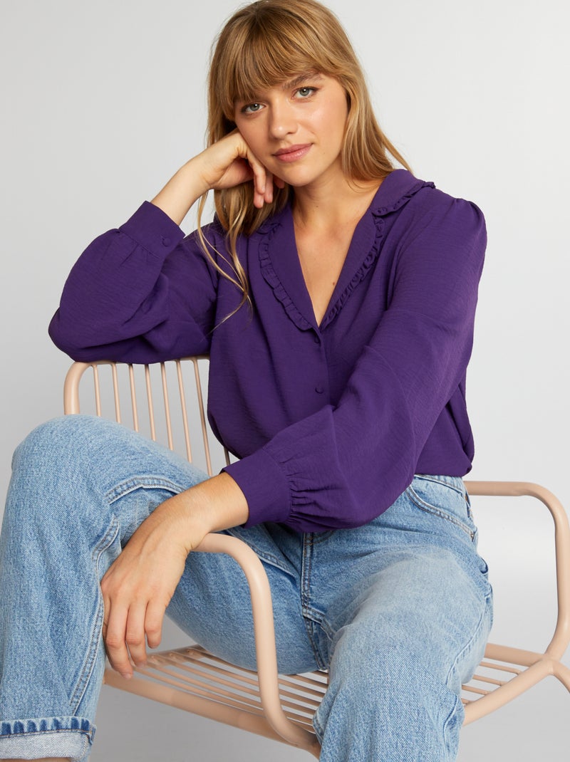 Blusa vaporosa de manga larga Púrpura - Kiabi