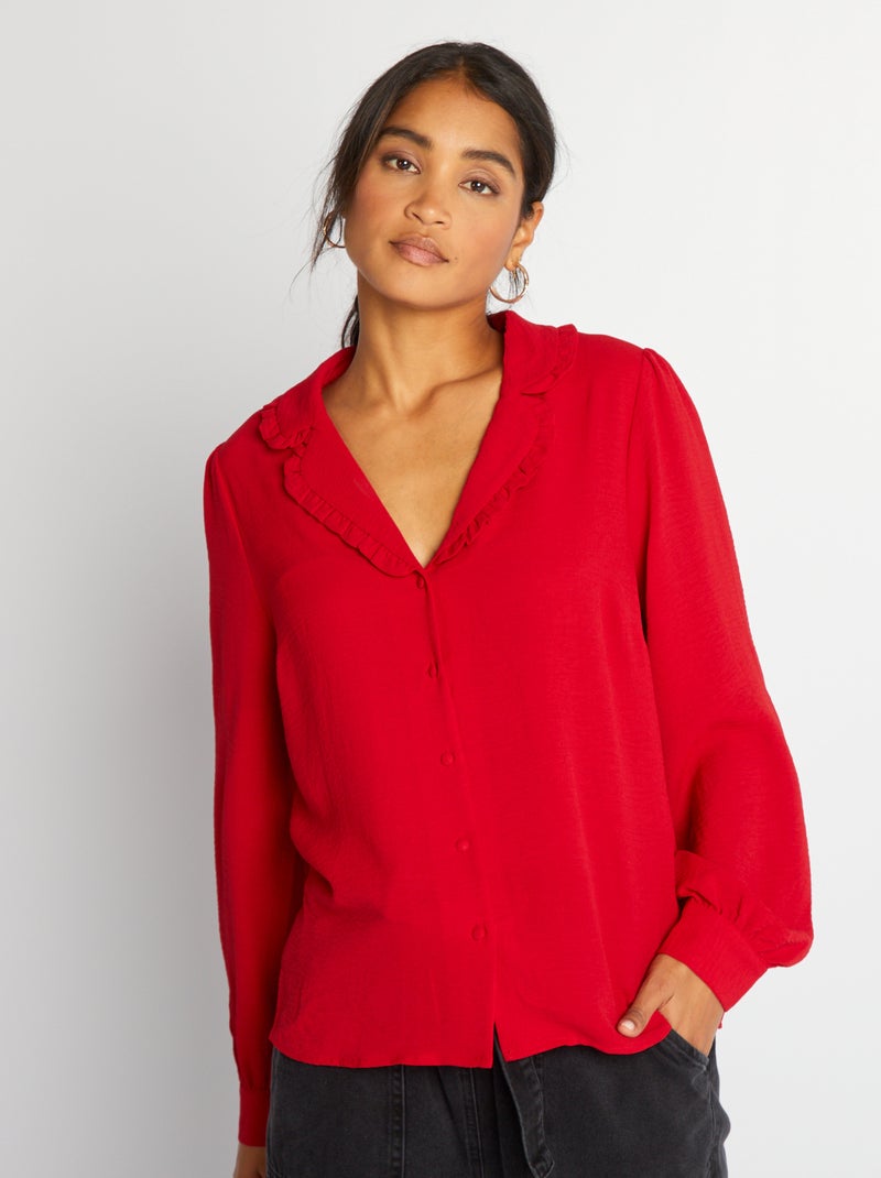 Blusa vaporosa de manga larga Rojo - Kiabi