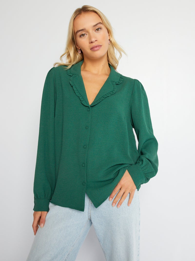Blusa vaporosa de manga larga Verde - Kiabi