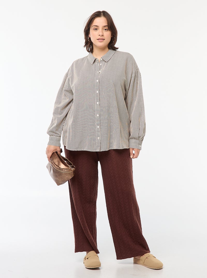 Blusa vaporosa de mezcla de lino Beige - Kiabi