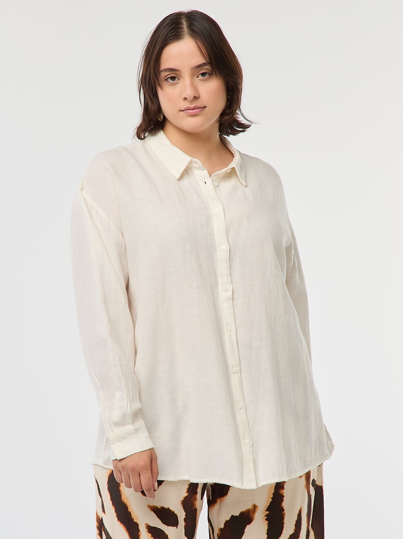 Blusa vaporosa de mezcla de lino Blanco - Kiabi