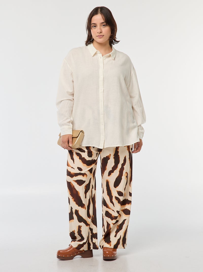 Blusa vaporosa de mezcla de lino Blanco - Kiabi