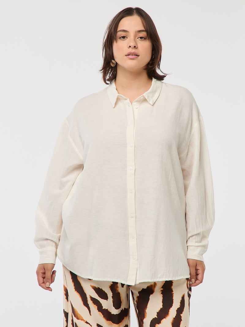 Blusa vaporosa de mezcla de lino Blanco - Kiabi