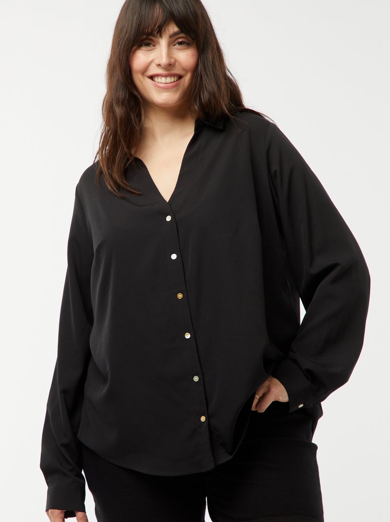 Blusa vaporosa de punto de crepé NEGRO - Kiabi