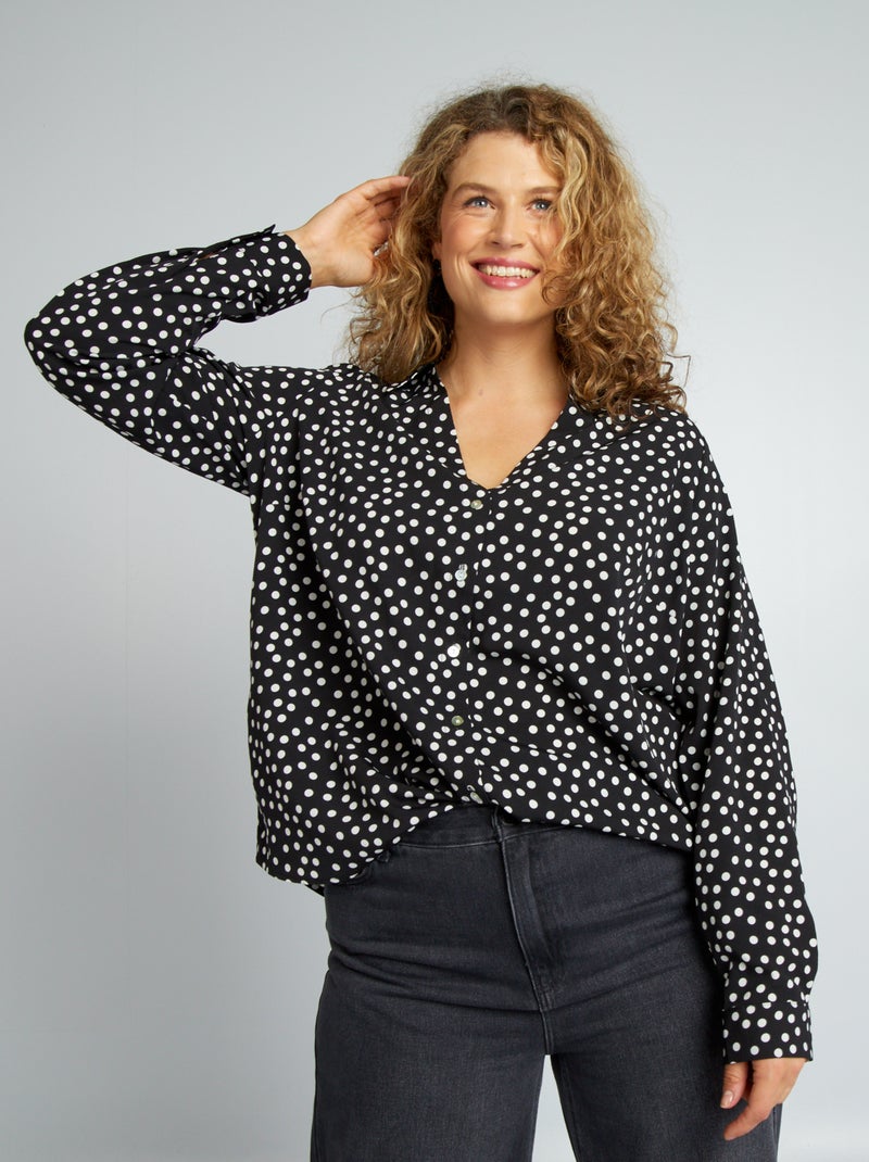 Blusa vaporosa de punto de crepé NEGRO - Kiabi
