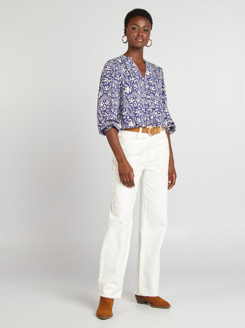 Blusa vaporosa estampada AZUL - Kiabi