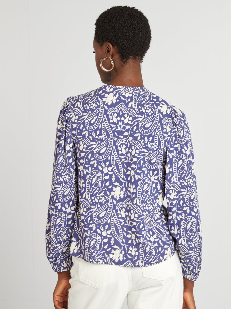 Blusa vaporosa estampada AZUL - Kiabi