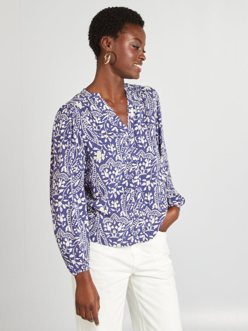 Blusa vaporosa estampada AZUL - Kiabi