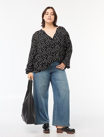Blusa vaporosa estampada de punto de crepé