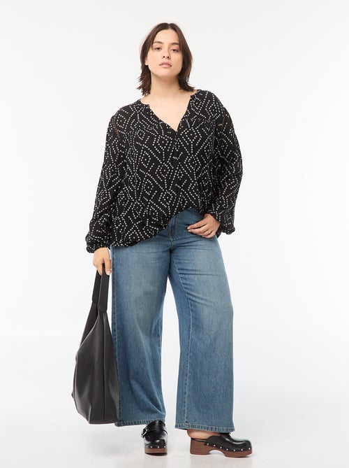 Blusa vaporosa estampada de punto de crepé - Kiabi