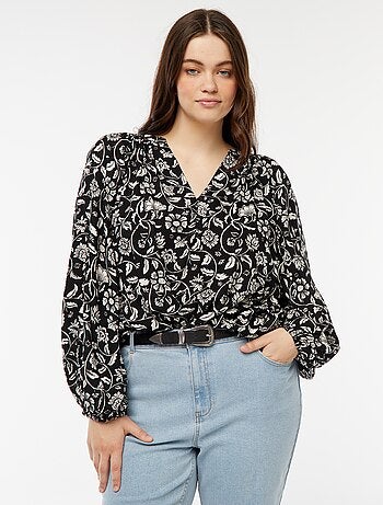 Blusa vaporosa estampada de punto de crepé