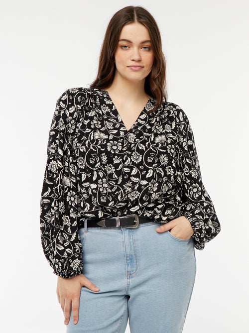 Blusa vaporosa estampada de punto de crepé - Kiabi