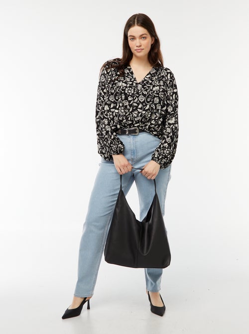 Blusa vaporosa estampada de punto de crepé - Kiabi