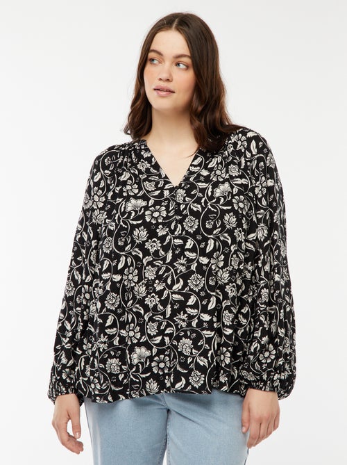 Blusa vaporosa estampada de punto de crepé - Kiabi