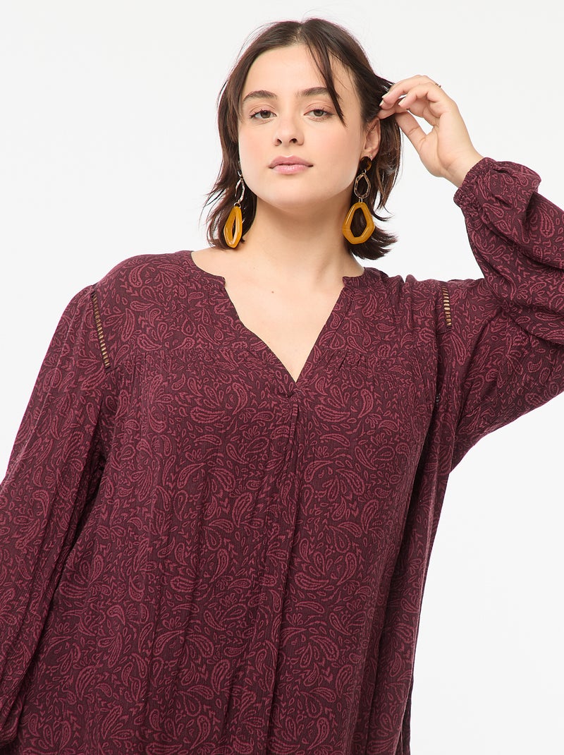 Blusa vaporosa estampada de punto de crepé Rosa - Kiabi