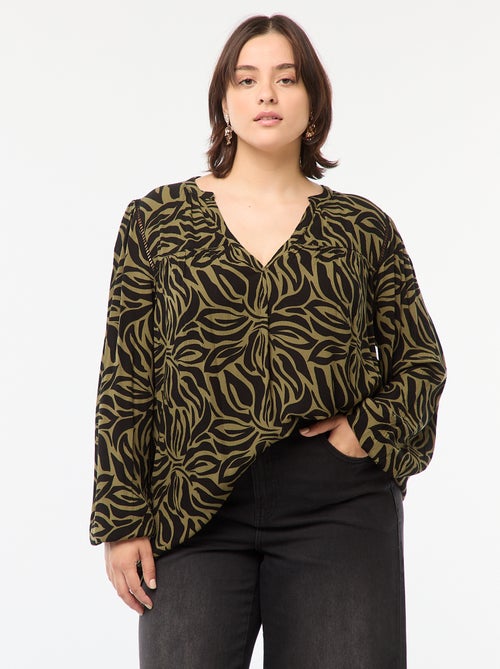 Blusa vaporosa estampada de punto de crepé - Kiabi