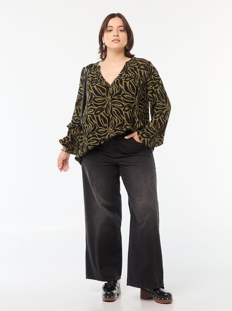 Blusa vaporosa estampada de punto de crepé Verde - Kiabi