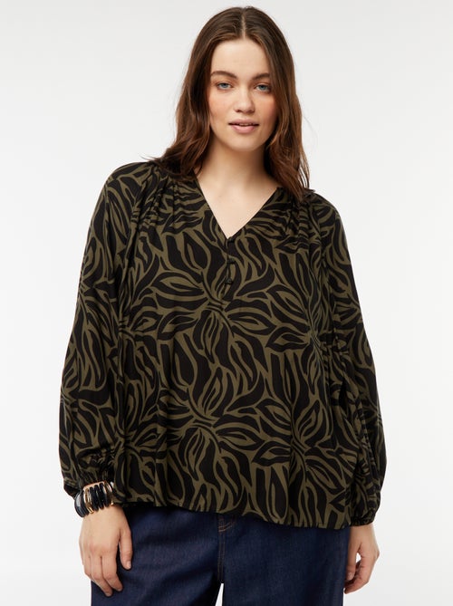 Blusa vaporosa estampada de punto de crepé - Kiabi