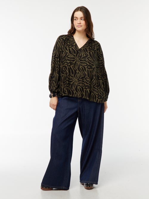 Blusa vaporosa estampada de punto de crepé - Kiabi