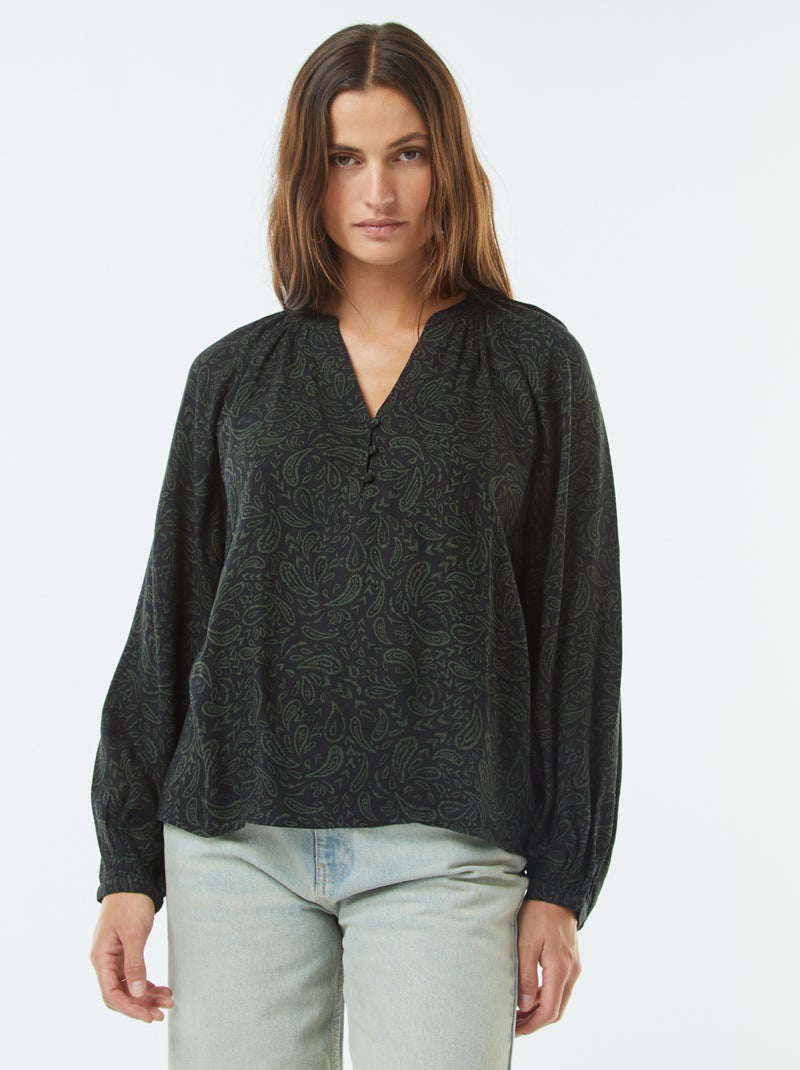 Blusa vaporosa estampada Negro - Kiabi