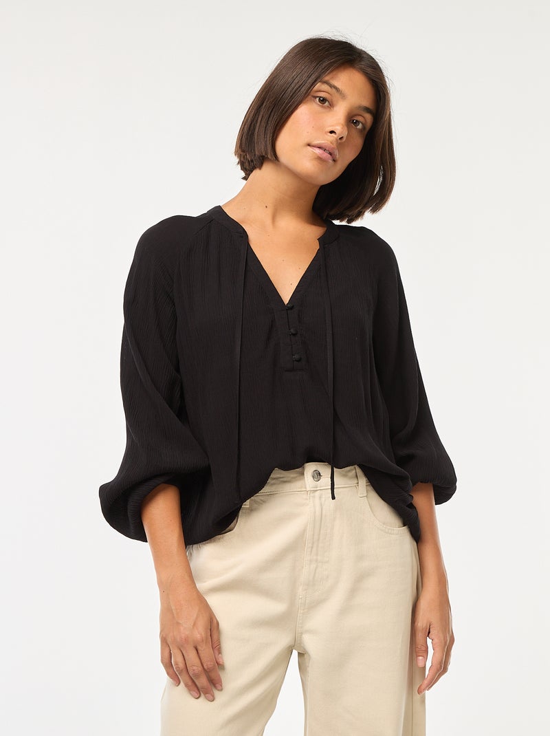 Blusa vaporosa lisa negro - Kiabi