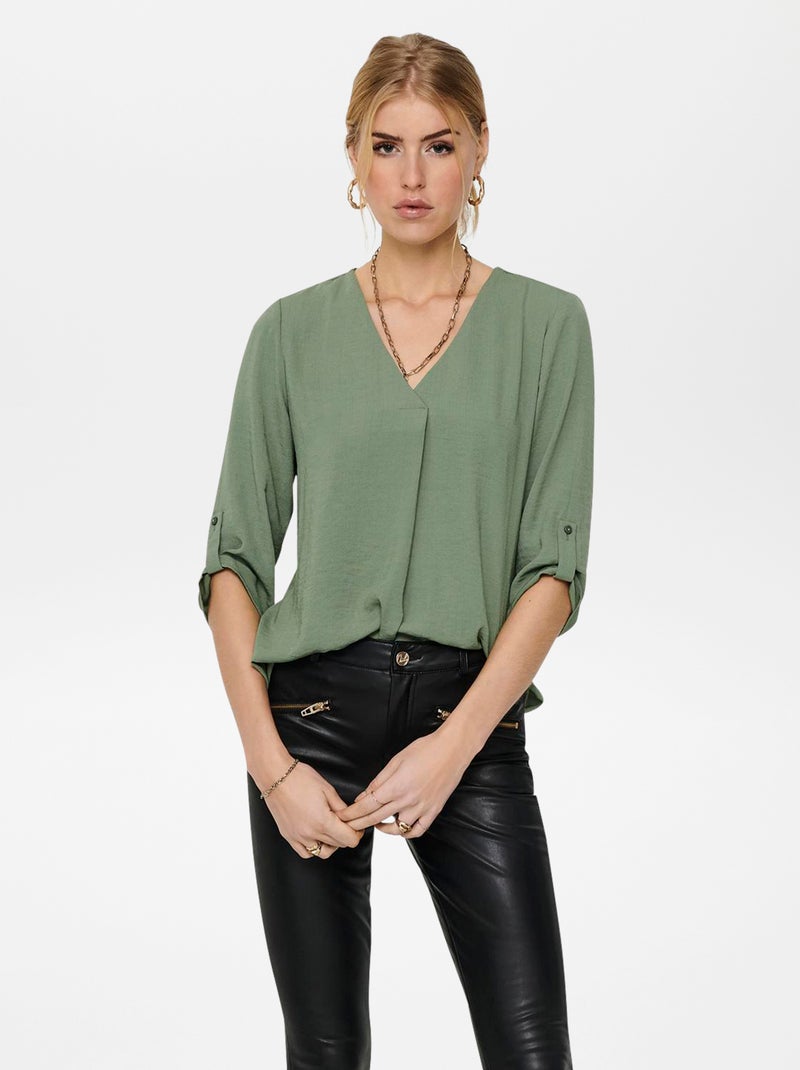 Blusa vaporosa manga 3/4 VERDE - Kiabi