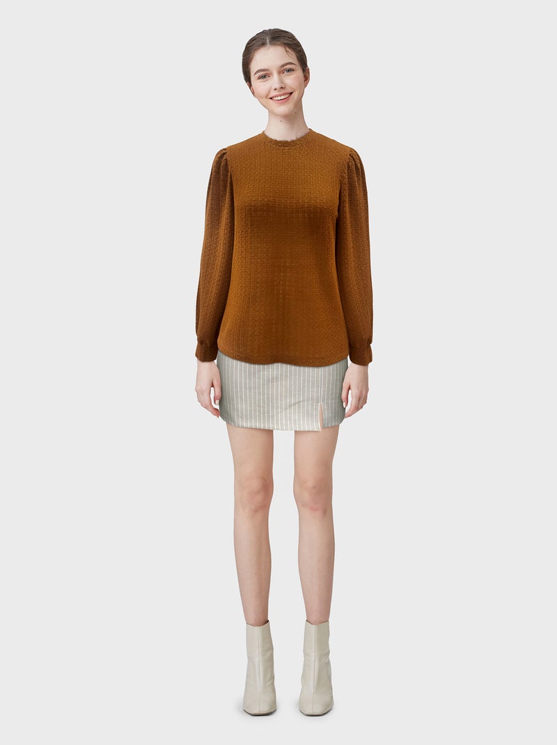 Blusa vaporosa manga abombada MARRON - Kiabi