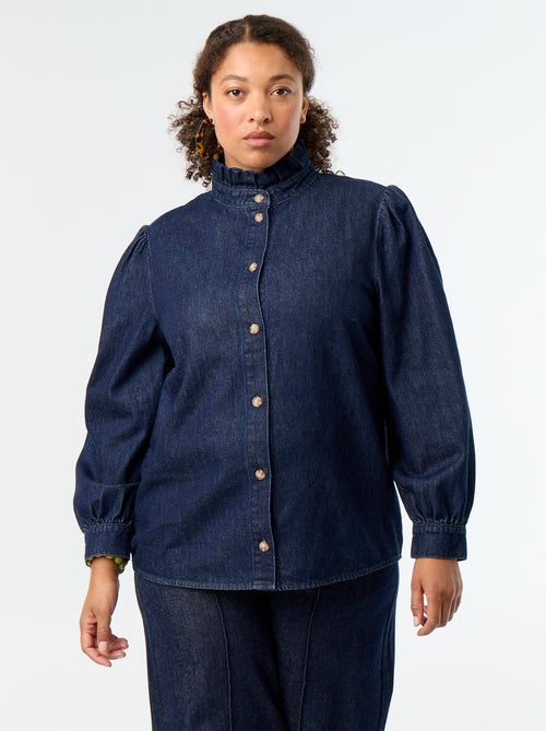 Blusa vaquera con cuello alto con volantes - Kiabi