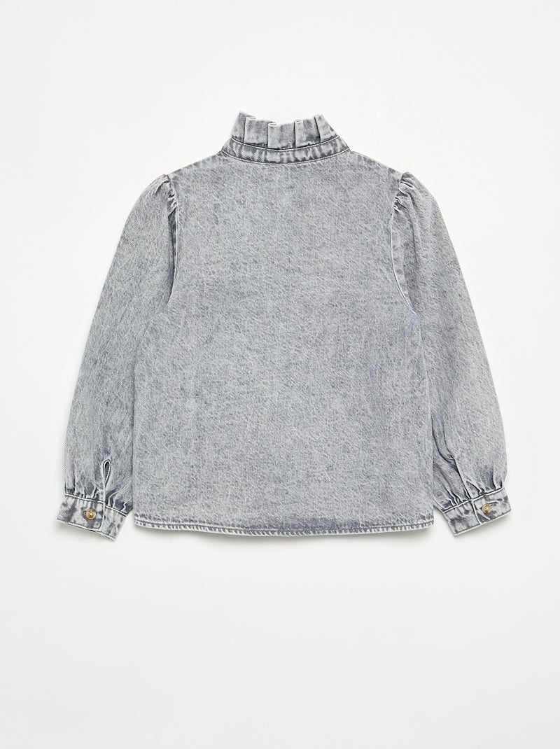 Blusa vaquera con cuello alto con volantes Gris - Kiabi