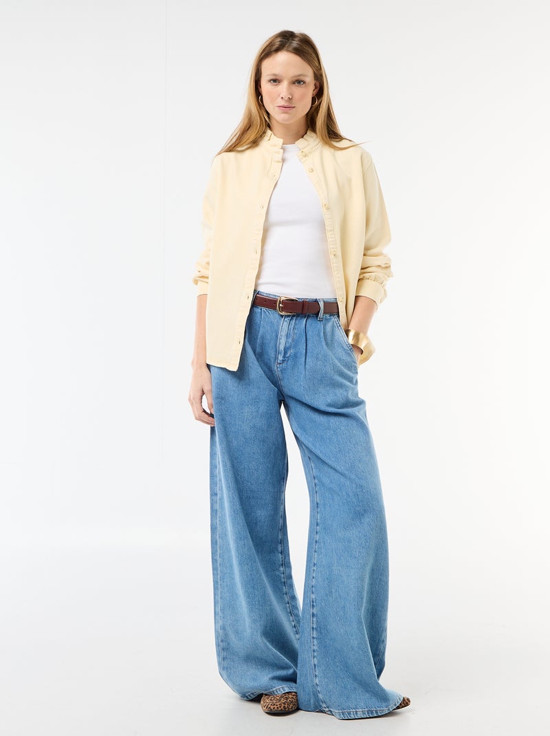 Blusa vaquera con cuello con volantes Amarillo - Kiabi