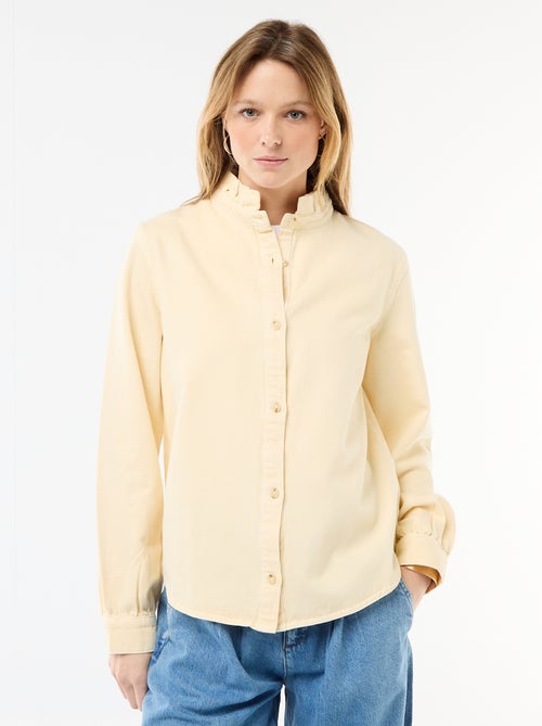 Blusa vaquera con cuello con volantes - Kiabi Blusa vaquera con cuello con volantes - Kiabi