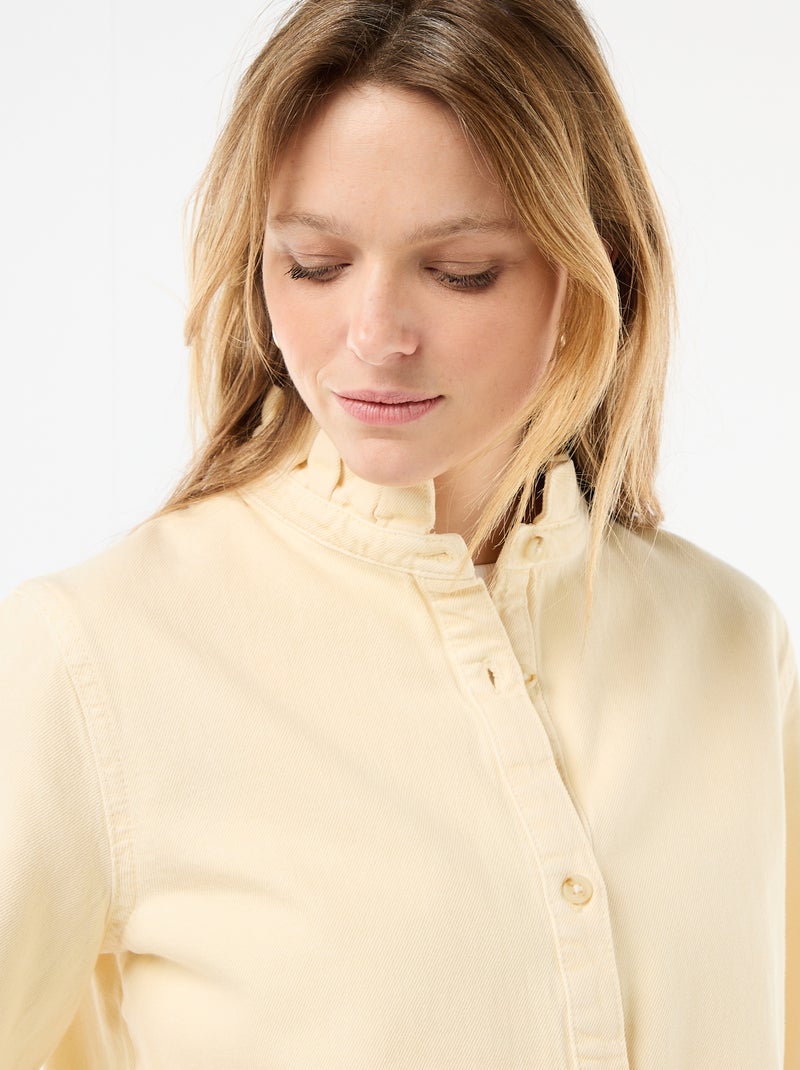 Blusa vaquera con cuello con volantes Amarillo - Kiabi