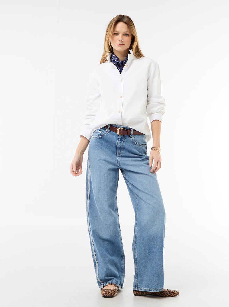 Blusa vaquera con cuello con volantes Blanco - Kiabi