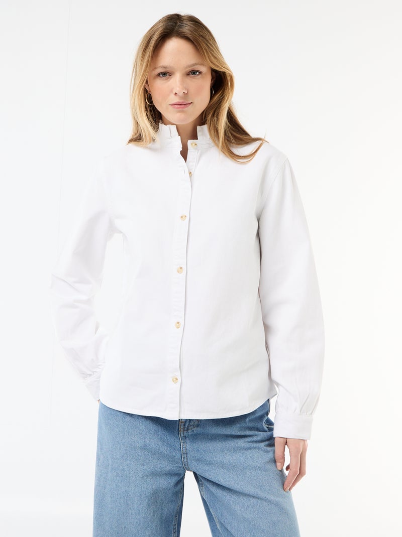Blusa vaquera con cuello con volantes Blanco - Kiabi