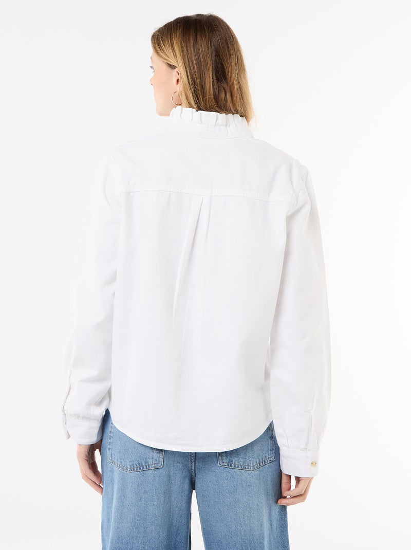 Blusa vaquera con cuello con volantes Blanco - Kiabi