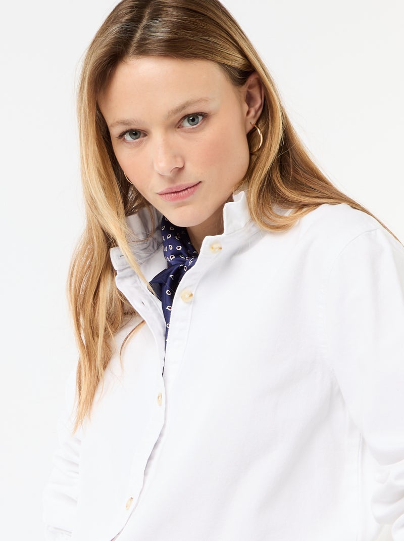 Blusa vaquera con cuello con volantes Blanco - Kiabi
