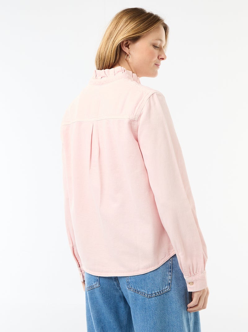 Blusa vaquera con cuello con volantes Rosa - Kiabi