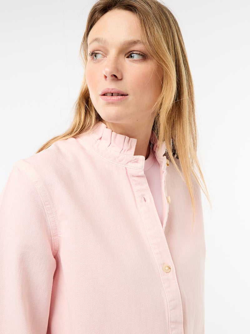 Blusa vaquera con cuello con volantes Rosa - Kiabi