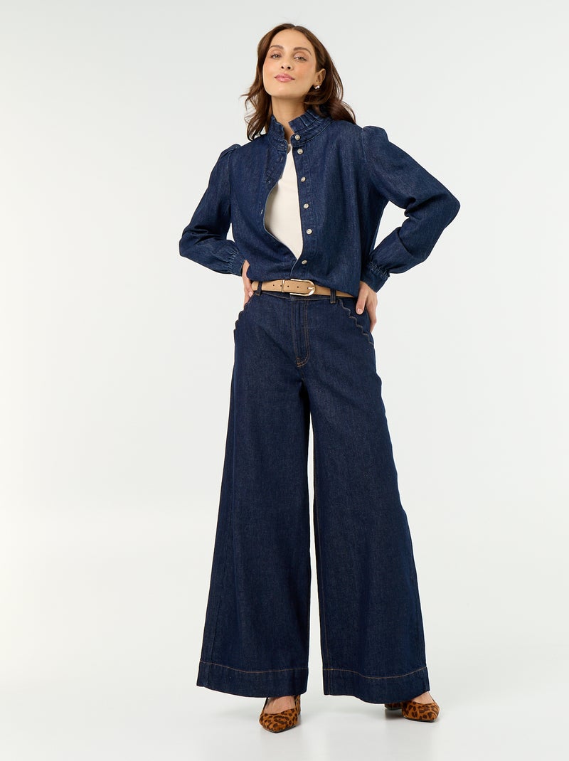 Blusa vaquera con cuello de volantes Azul - Kiabi