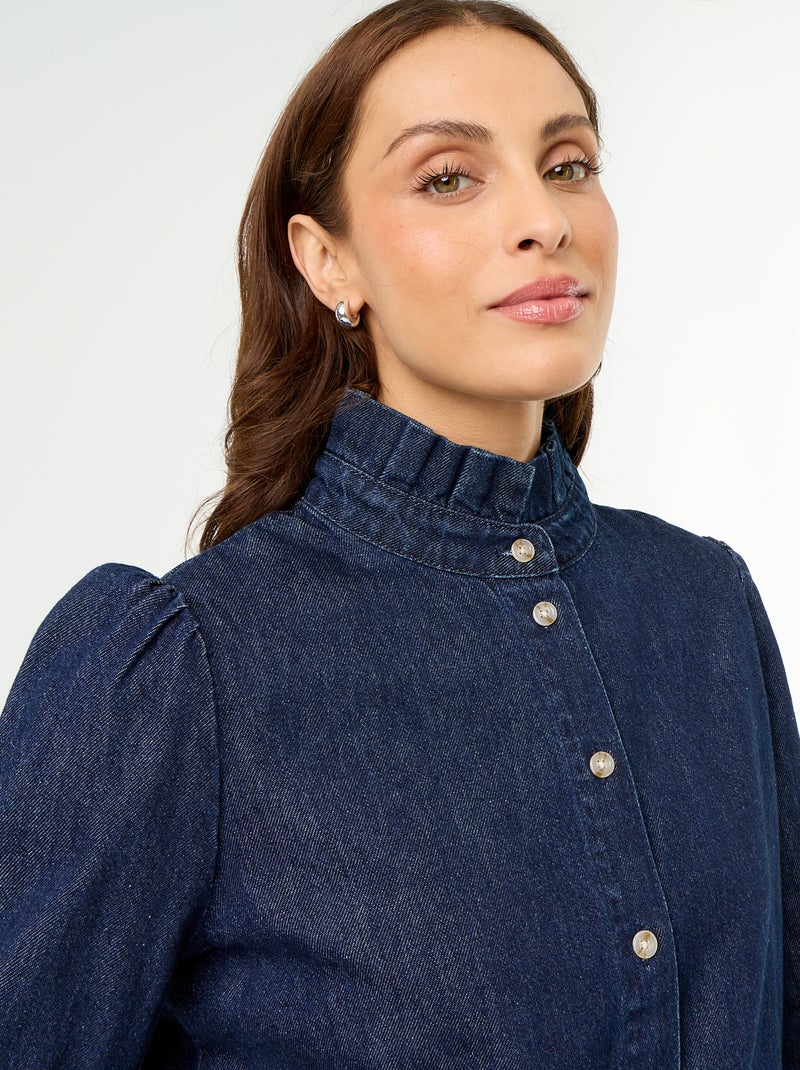 Blusa vaquera con cuello de volantes Azul - Kiabi