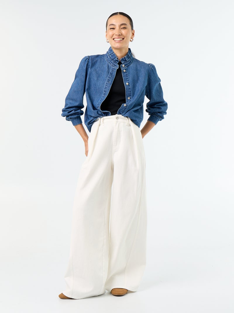 Blusa vaquera con cuello de volantes Azul - Kiabi