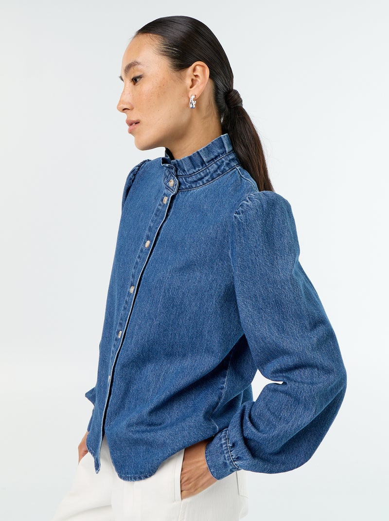 Blusa vaquera con cuello de volantes Azul - Kiabi