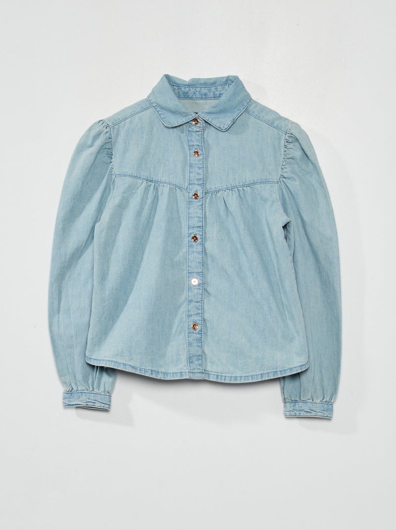 Blusa vaquera con frunces AZUL - Kiabi