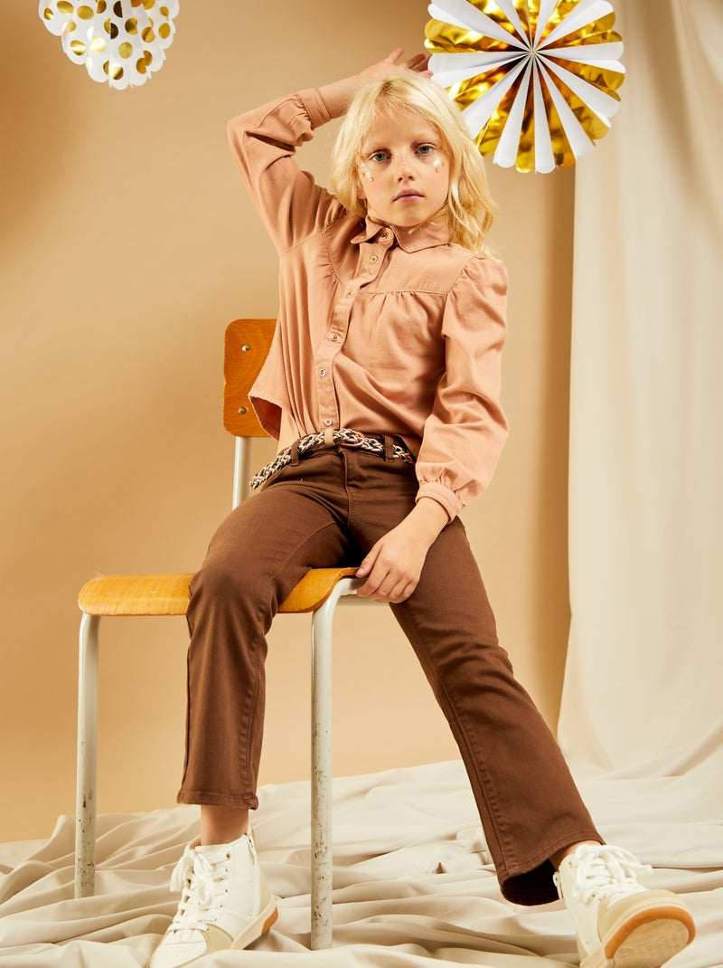 Blusa vaquera con frunces BLANCO - Kiabi