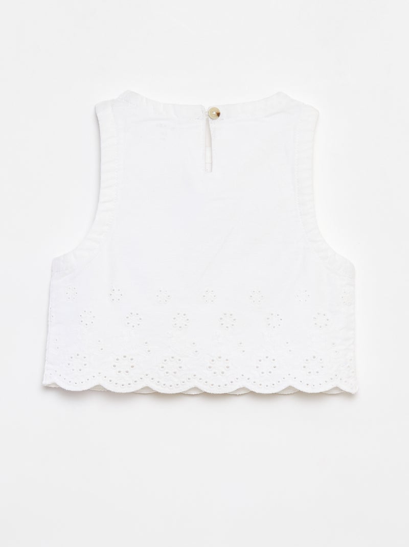 Blusa vaquera sin mangas con bordado inglés blanco - Kiabi