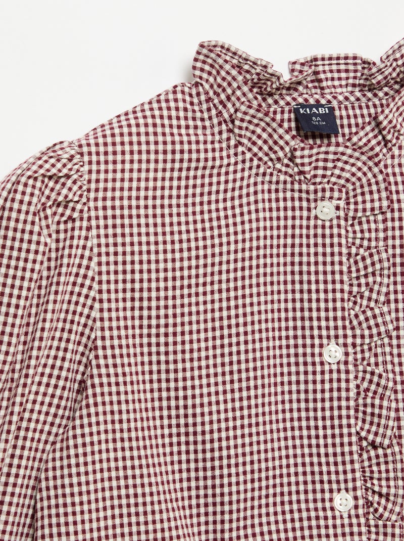 Blusa vichy con volantes Rojo - Kiabi